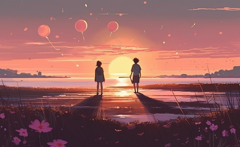 黄昏海边情侣散步背景,插画/手绘图,插画/手绘图库,插画/手绘图下载,插画/手绘